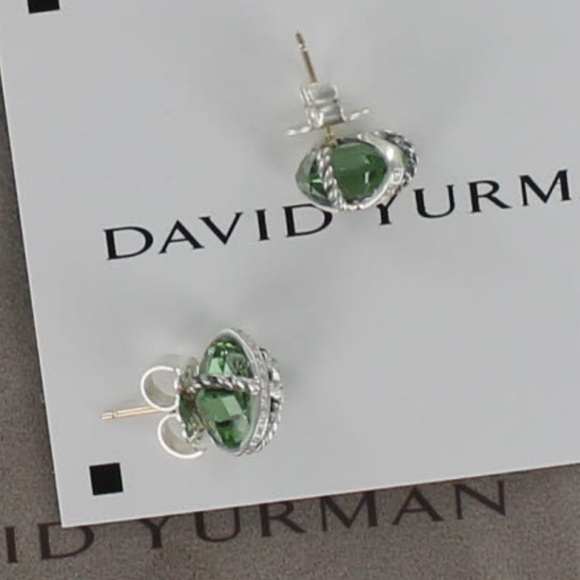 SOLD-David Yurman Diamond Prasiolite Stud Earrings - Picture 3 of 6